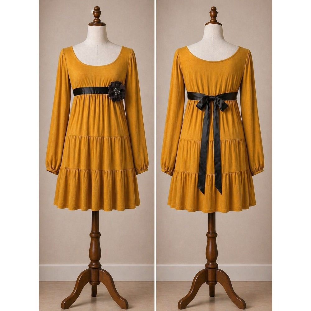 Anthropologie Uncle Frank Boho‎ Tiered Dress L Mustard Babydoll